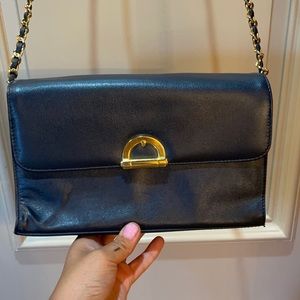 Navy leather chain crossbody bag